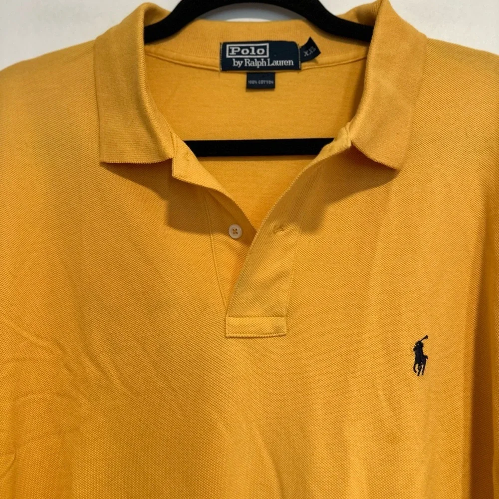 VTG Y2K POLO RALPH LAUREN Sz:XXL Pique Yellow/Orange Cotton Polo Shirt.